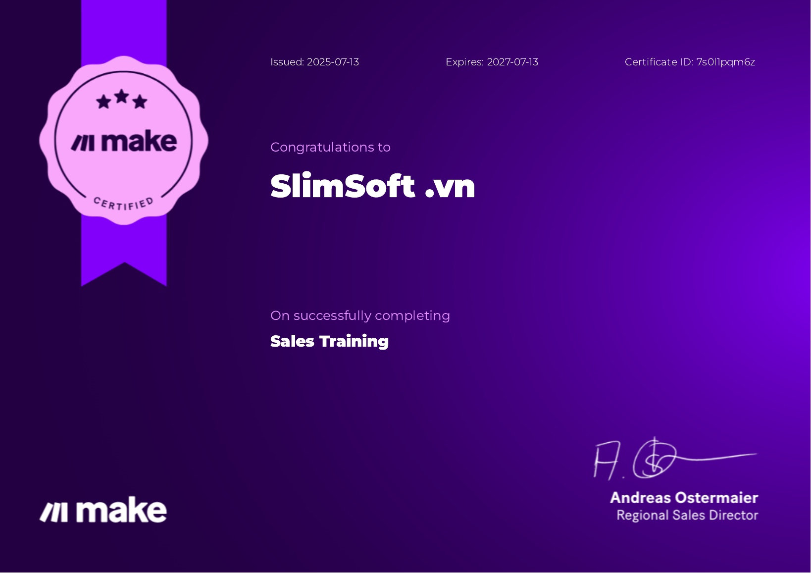 Chứng chỉ Make partner SlimAI 6