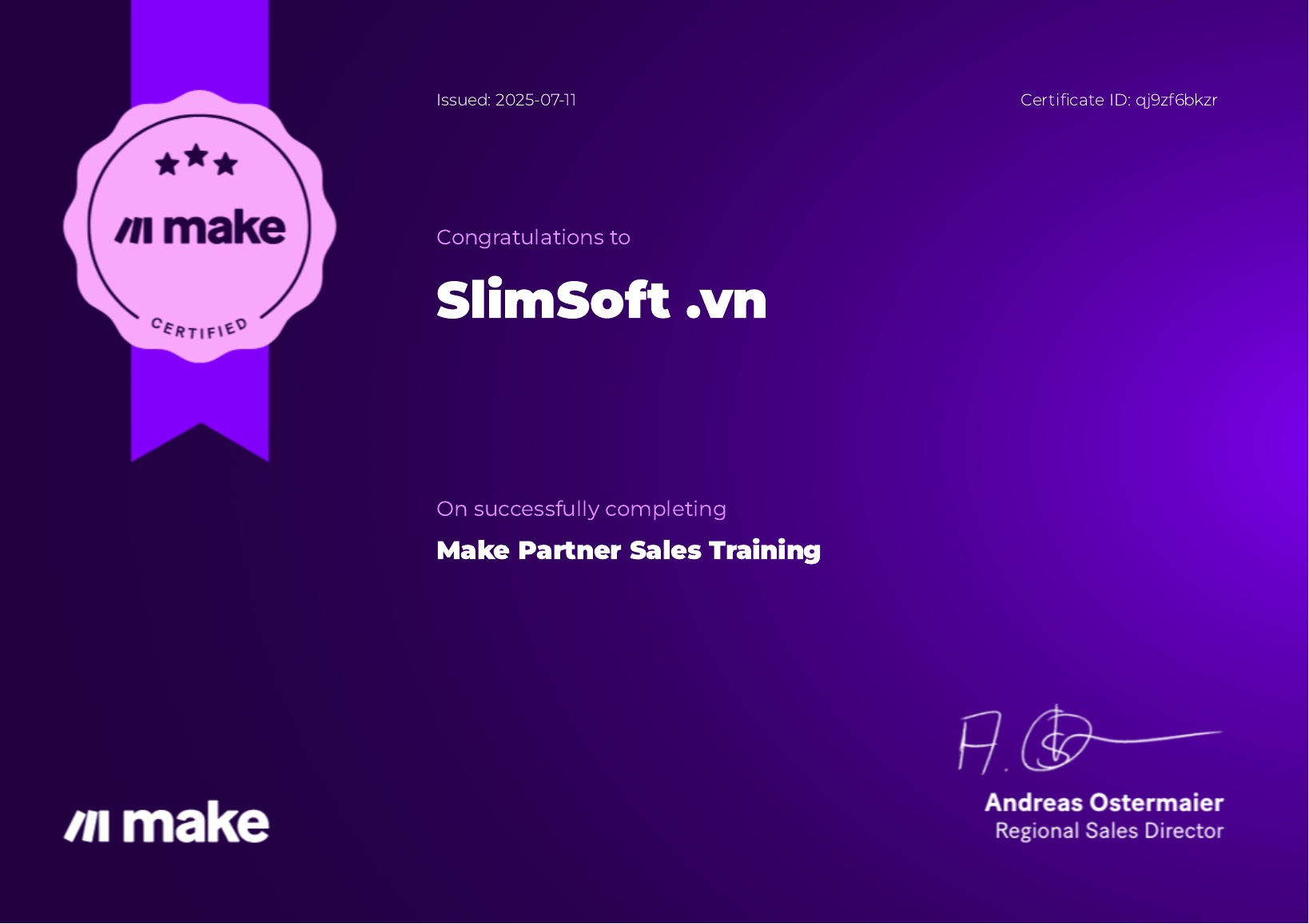 Chứng chỉ Make partner SlimAI 5