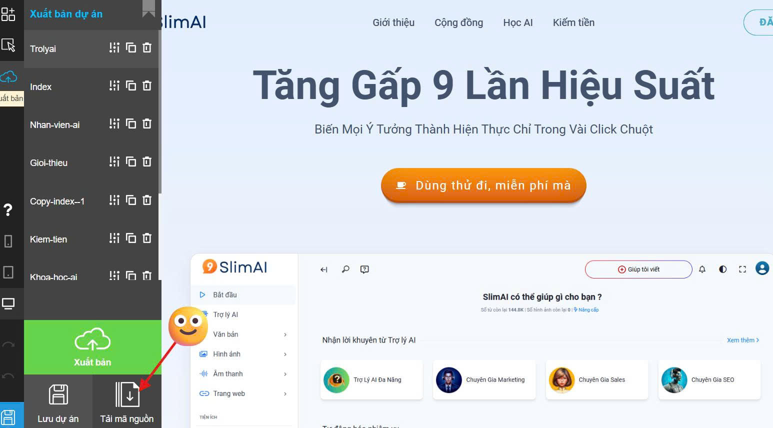 Minh họa nút Tải mã nguồn trong SlimWeb